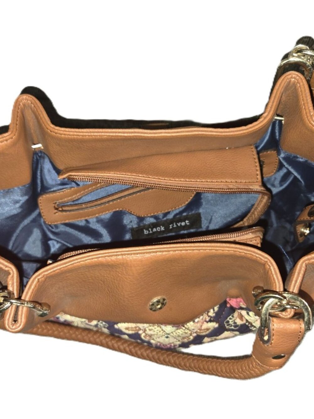 Black Rivet Quilted Floral Tapestry Tote Shoulder Bag & Wristlet Boho - Picture 3 of 8